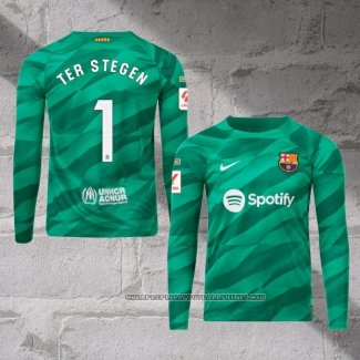 Barcelona Player Ter Stegen Goalkeeper Shirt 2023-2024 Long Sleeve Green